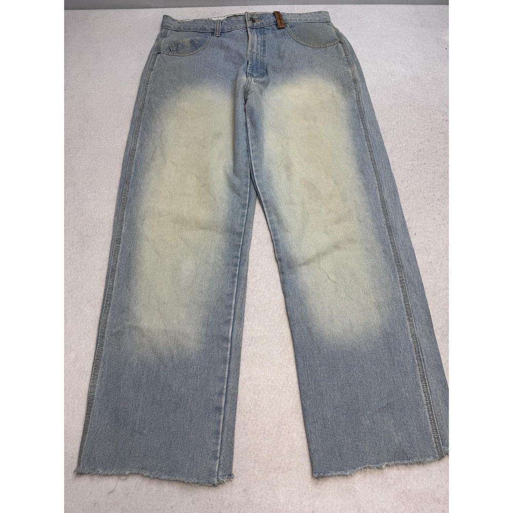 Jordan Craig Jeans Mens 34x31* Light Blue Relaxed Straight Distressed Raw Hem